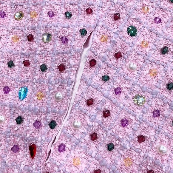 NWT RICH FASHION Dress L Pink Tweed Boucle Jeweled&Beaded-All-Over A-Line Knee - Picture 6 of 8